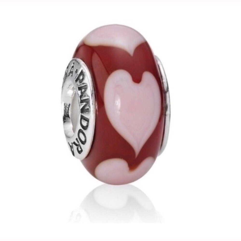 Pandora Retired Red Glass Heart Murano Charm